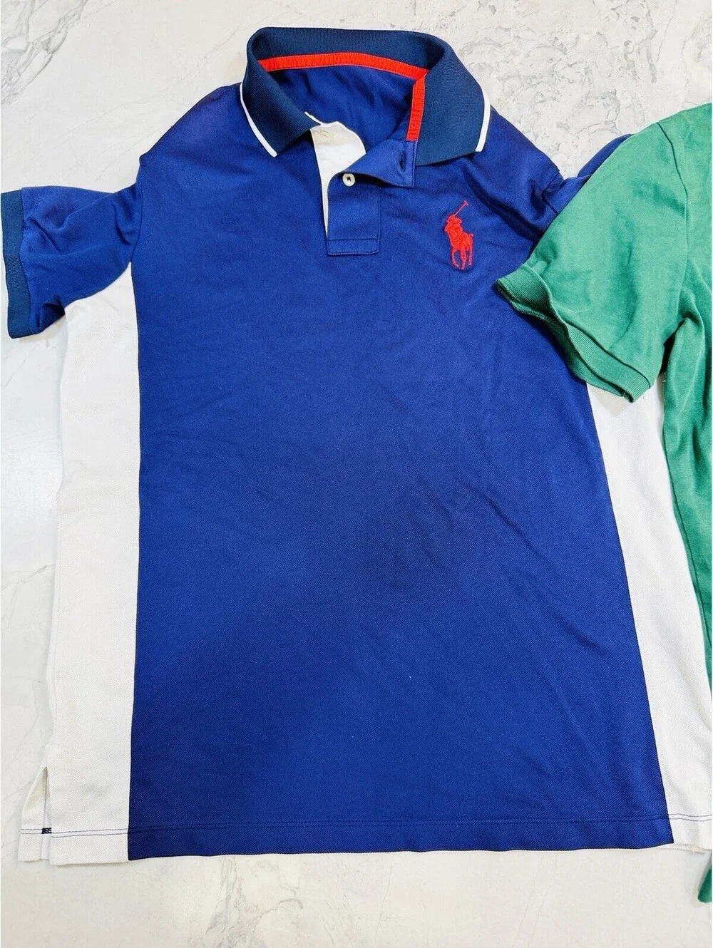 Polo Ralph Lauren Mens Polo Shirt Lot 2 Big Pony Colorblock Classic Fit Green